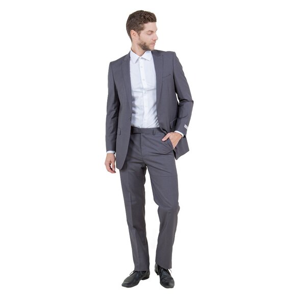 Mens 2-Piece Pick Stitch Suit, Slim-Fit Grey - Picture 6 of 7
